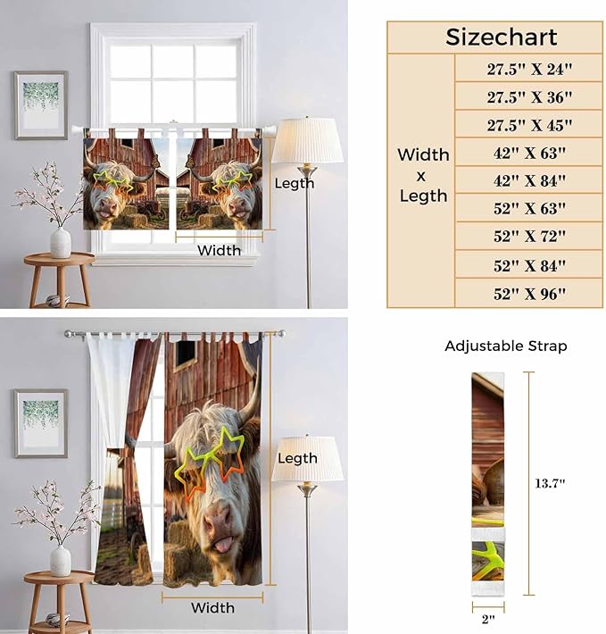 Farm Yaks Bedroom Curtains 63 Inch Length, Window Curtains Tab Top, Farmhouse - Image 8