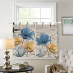 Blue Yellow Tulips Bedroom Curtains 63 Inch Length, Window Curtains Tab Top - Image 2