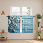 Farmhouse Wooden Grain Kitchen Curtains, Vintage Shabby Chic Flower Blue Light - Image 3