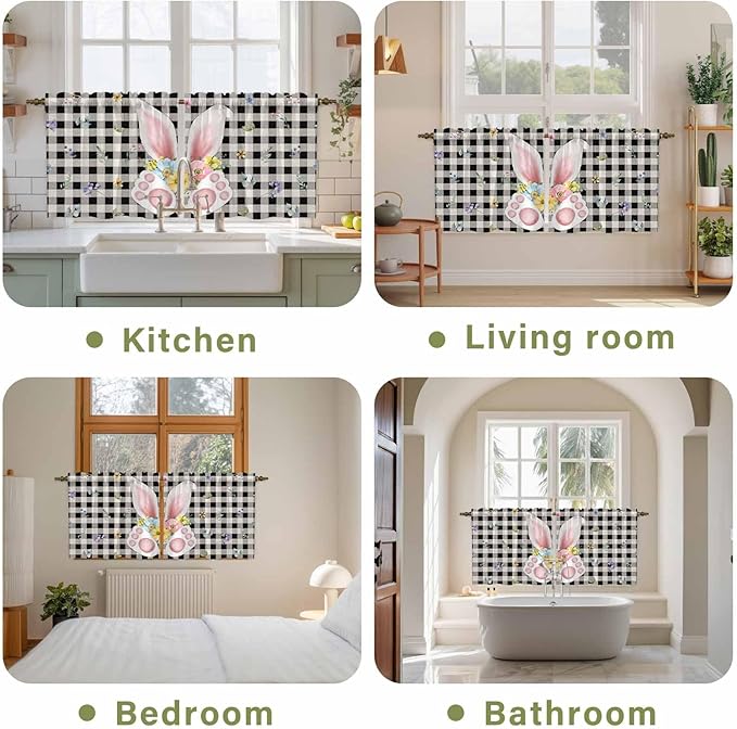 Easter Kitchen Tier Curtains 36 Inch Long 2 Panel Set, Rod Pocket Half Window - Image 8