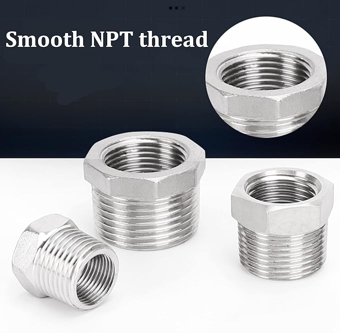 2 Pcs 304 Stainless Steel Reducer Hex Bushing, 3/4" Male NPT to 3/8" Female NPT - Image 6