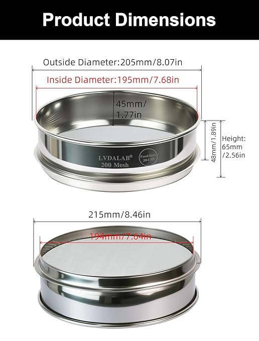 All 304 Stainless Steel 200 Mesh Test Sieve, 8 Inch/20cm Diameter, Lab Sifter - Image 5