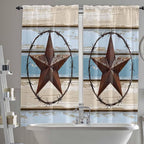 Vintage Western Star on Wood Grain Window Valance Curtains, Retro Wooden by IDOWMAT