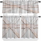 Kitchen Window Curtains Valance and Tier Set, Farmhouse Retro Wooden Barn Rod - Image 2