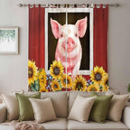 Pigs Sunflowers Living Room Curtains 84 Inch Length, Window Curtains Tab Top - Image 3