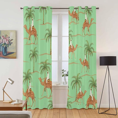 2 Panel Kitchen Cafe Curtains, Desert Camels Sunlight Filtering Nature Air - Image 2