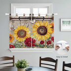 Sunflowers Kitchen Curtains 45 Inch Length, Short Cafe Window Curtains Tab Top - Image 4