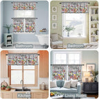Spring Flowers Kitchen Curtain Set, Farmhouse Black Plaid Wood Grain Window - Image 7