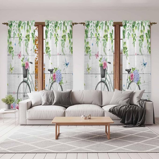 Spring Kitchen Curtains, Bicycles Botanical Rose Leaves Butterfly Wood Grain - Image 7
