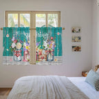 Spring Flowers Tier Curtains, Farmhouse Watercolor Teal Wood Grain Light - Image 4