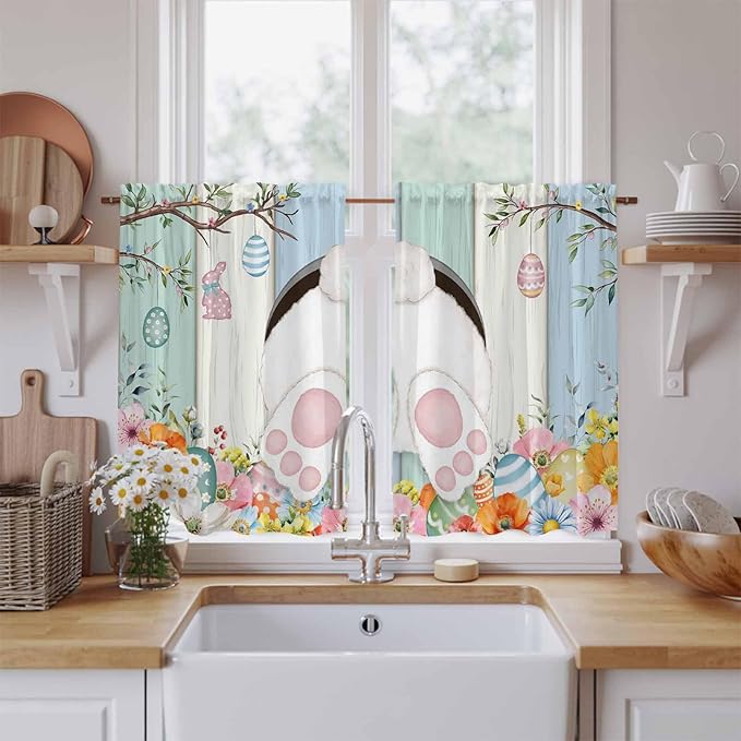 Easter Kitchen Tier Curtains 45 Inch Long 2 Panel Set, Rod Pocket Short Window by Unknown