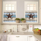 Vintage Western Star on Wood Grain Window Valance Curtains, Retro Wooden - Image 3