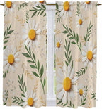 Spring Daisy Kitchen Curtains, Country Watercolor Flower Leaf Plant Light by Unknown