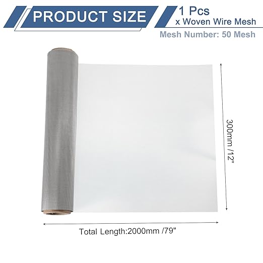 uxcell 50 Mesh 79" x 12" Woven Wire Mesh, 304 Stainless Steel Air Vent Filter - Image 2
