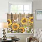 Farmhouse Sunflowers Kitchen Curtains 45 Inch Length, Short Cafe Window - Image 2