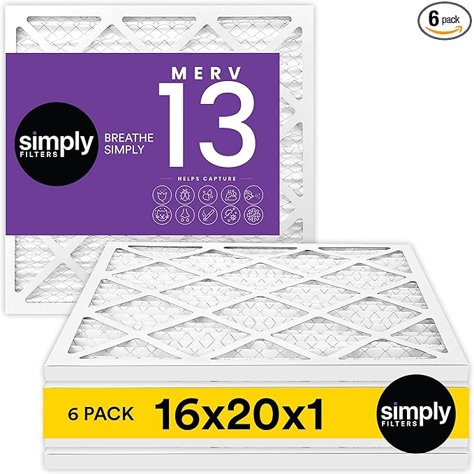 Simply 16x20x1 Air Filter, Merv 13, 6 Pack, by SimplyFilters
