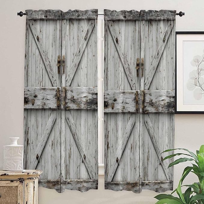 Vintage Gate Living Room Curtains 72 Inches length, Farmhouse Wooden Grain - Image 2