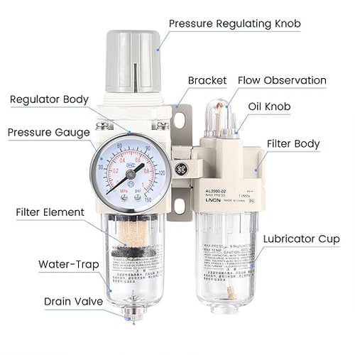 1/4 Inch Compressor Air Filter Pressure Regulator Water-Oil Trap Separator - Image 2