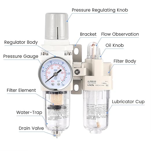 1/4 Inch NPT Compressed Air Filter Air Pressure Regulator Water-Oil Separator - Image 2
