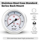 0-60 Psi Glycerin Liquid Filled Low Pressure Gauge, 2.5" Dial Size, 1/4" G Back - Image 2