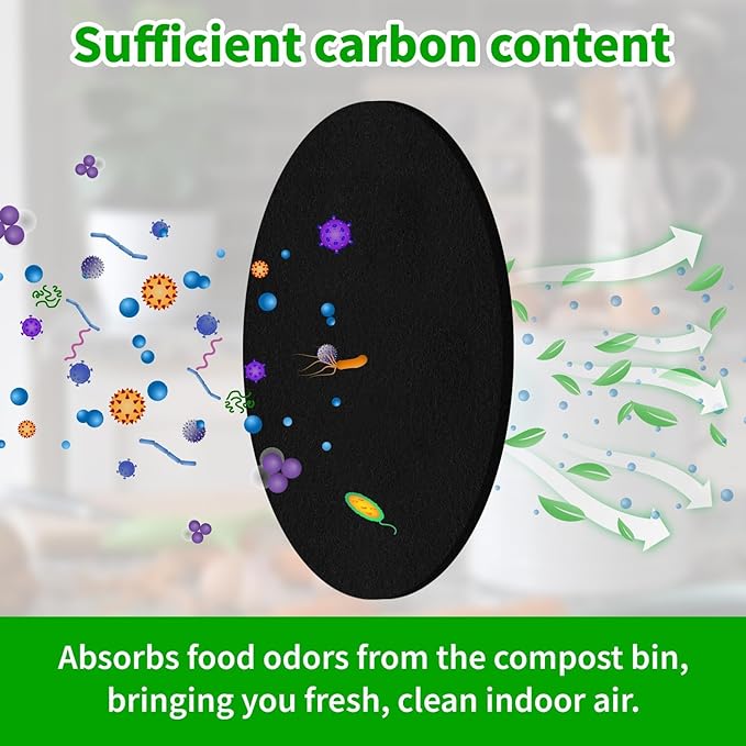 Charcoal Filters for Kitchen Compost Bin, 6.5 Inch Charcoal Filters for Compost - Image 6