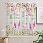 Happy Easter Bedroom Curtains 63 Inches length, Spring Watercolor Bunny Eggs - Image 2