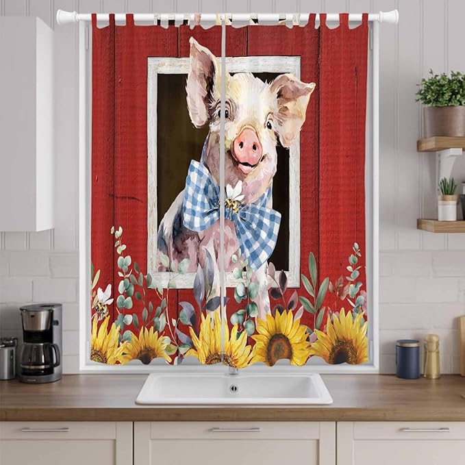 Pig Sunflowers Living Room Curtains 96 Inch Length, Window Curtains Tab Top - Image 9