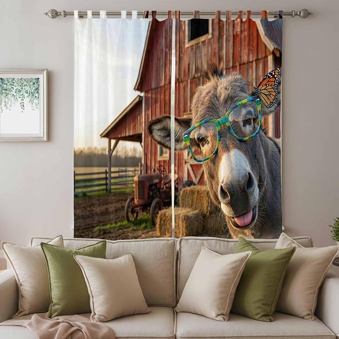 Farm Donkeys Living Room Curtains 84 Inch Length, Window Curtains Tab Top - Image 3