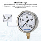 MEASUREMAN Glycerin Filled Plumbing Pressure Gauge 0-200psi Stainless Steel Case - Image 3