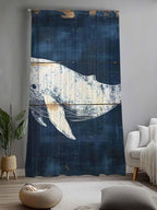 Sheer Curtains 96 Inches Long, Ocean Whale Blue Semi Sheer Curtains Light - Image 2