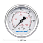 MEASUREMAN 2-1/2inch Dial Size, Liquid Filled Pressure Gauge, 0-60psi/400kpa - Image 5