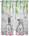 Spring Kitchen Curtains, Bicycles Botanical Rose Leaves Butterfly Wood Grain by Unknown