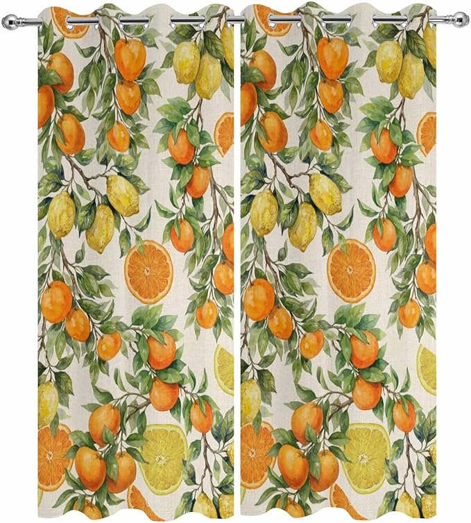 Lemons Yellow Orange Summer Plant Linen Outdoor Curtains - Image 9