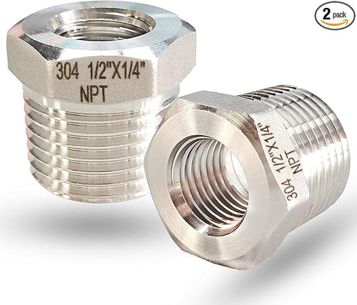 1/2" NPT Male to 1/4" NPT Female Hex Bushing Reducer, 304 Stainless Steel NPT by feyadaperonline