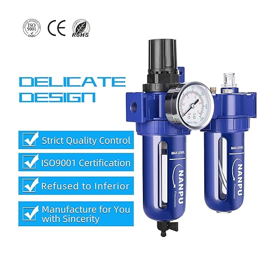NANPU 3/8" NPT Compressed Air Filter Regulator Lubricator, Zinc Alloy, 5 Micron - Image 5