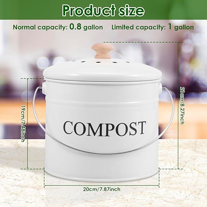 Kitchen Compost Bin 0.8 Gallon Metal Countertop Compost Bin - Image 3