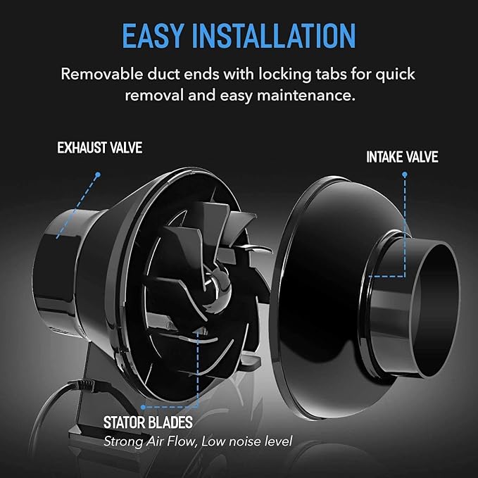 iPower 4 Inch 195 CFM Inline Fan Circulation Vent Blower, Air Carbon Filter and - Image 3