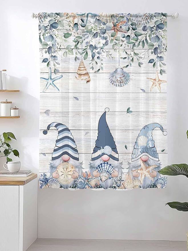 Sheer Curtains 63 Inch Length, Coastal Eucalyptus Leaf Semi Sheer Curtains - Image 2