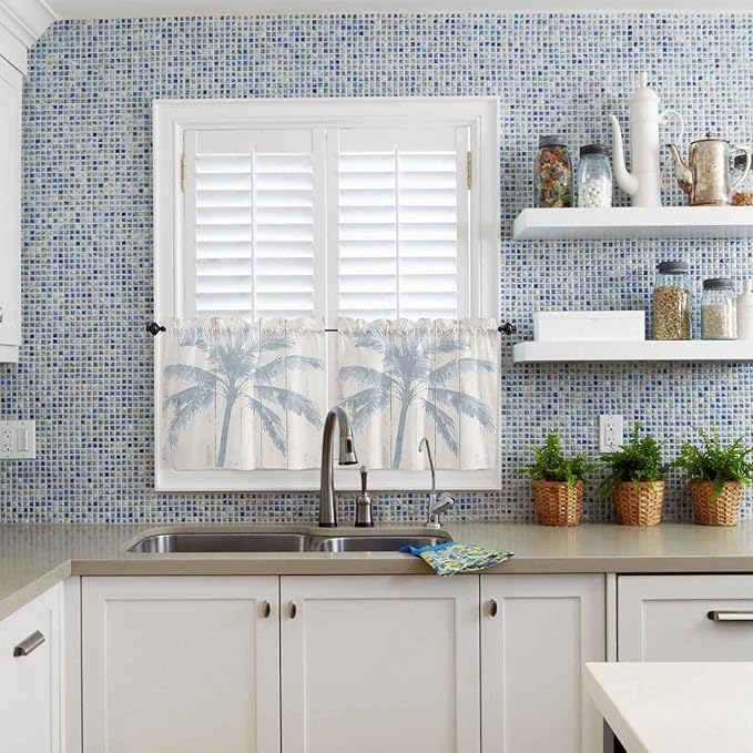Summer Coconut Tree on Vintage Wood Grain Window Valance Curtains, Seaside - Image 9