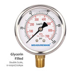 MEASUREMAN Lead-Free Pressure Gauge, 2-1/2inch Dial, Glycerin Filled, - Image 5