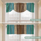 Teal Blue Brown Tie Up Valance Curtains - Image 5