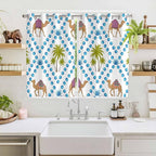 2 Panel Kitchen Cafe Curtains, Camels Palm Trees Sunlight Filtering Nature Air - Image 2