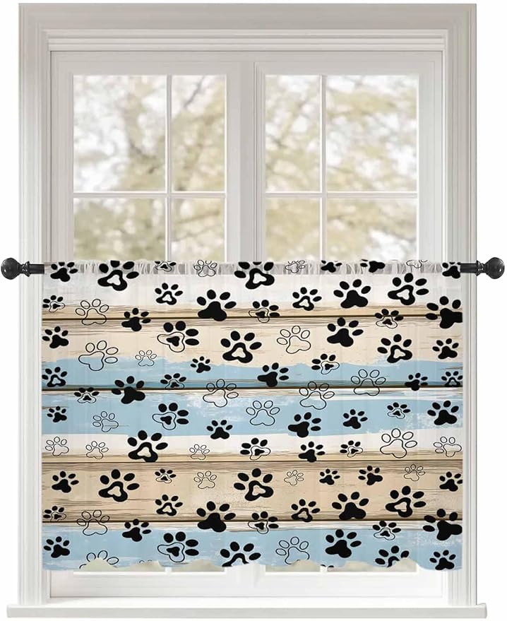 Sheer Curtains 45 Inch Length, Vintage Farmhouse Rustic Wooden Grain Privacy by Unknown