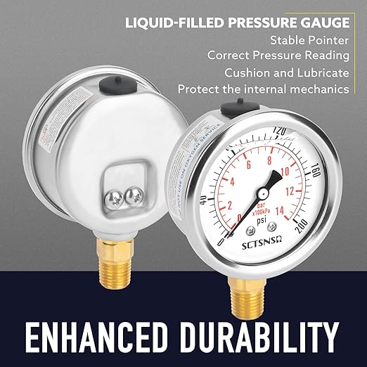 2-1/2" Dial Size, 0-200 Psi Pressure Gauge, Glycerin Liquid Filled, 1/4" NPT - Image 3