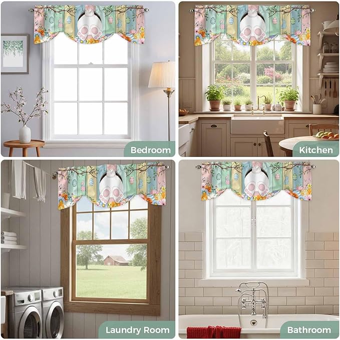 Easter Tie Up Valance Curtains for Windows, Kitchen Curtains Window Shades - Image 8