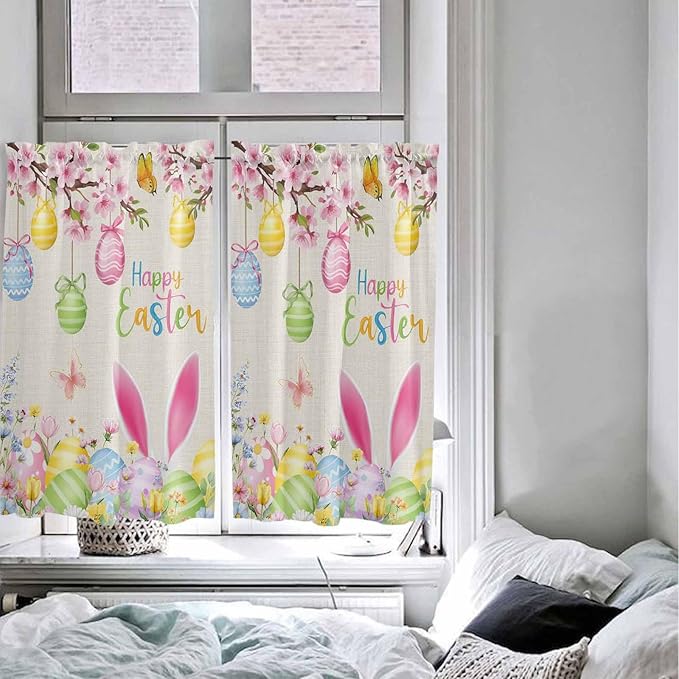 Happy Easter Kitchen Curtains 54 Inches Length, Spring Farmhouse Bunny Eggs - Image 5
