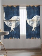 Sheer Curtains 63 Inch Length, Ocean Whale Blue Semi Sheer Curtains Light - Image 5