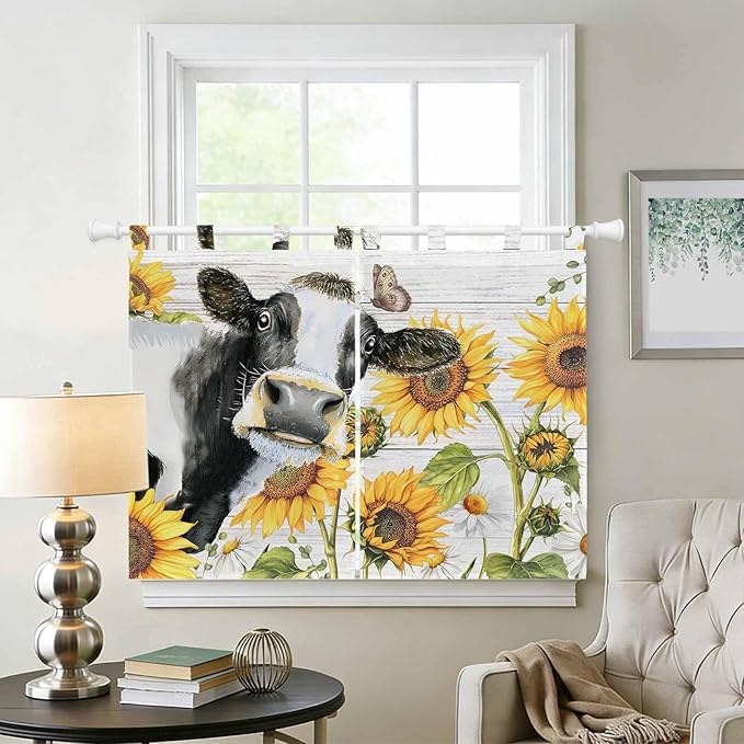 Retro Farmhouse Floral Kitchen Curtains 45 Inch Length, Short Cafe Window - Image 2