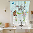 Tie Up Curtains, Happy Easter Bunny Butt Egg Floral Adjustable Rod Pocket - Image 3