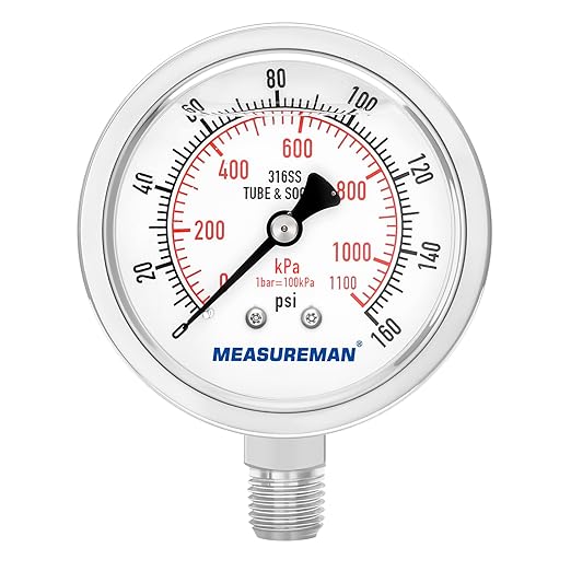 MEASUREMAN Fully Stainless Steel Hydraulic Glycerin Filled Pressure Gauge by MEASUREMAN